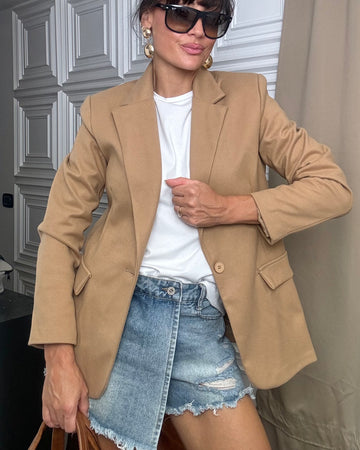 Blazer in tessuto effetto scamosciato camel