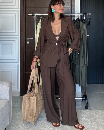 Tailleur estivo 3 pezzi Lino e viscosa cioccolato