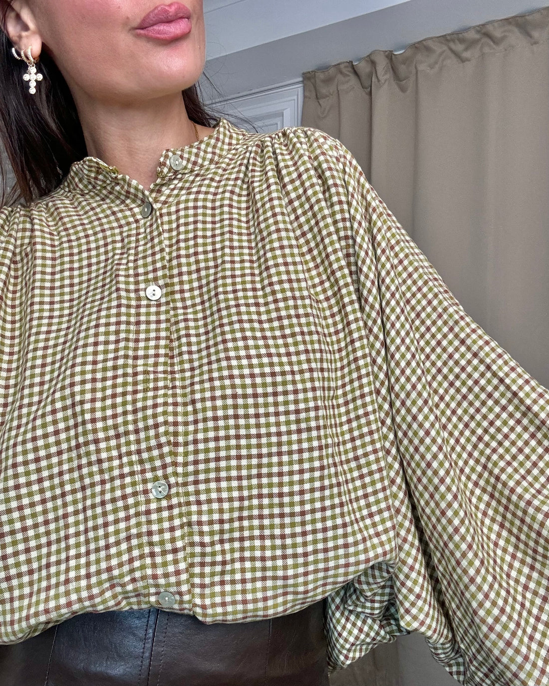 Camicia principe di Galles in flanella 100% cotone senape