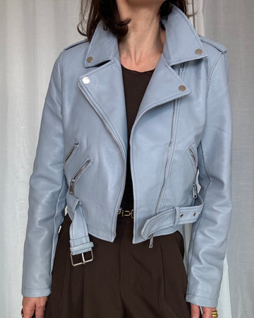 Biker ecopelle azzurro polvere