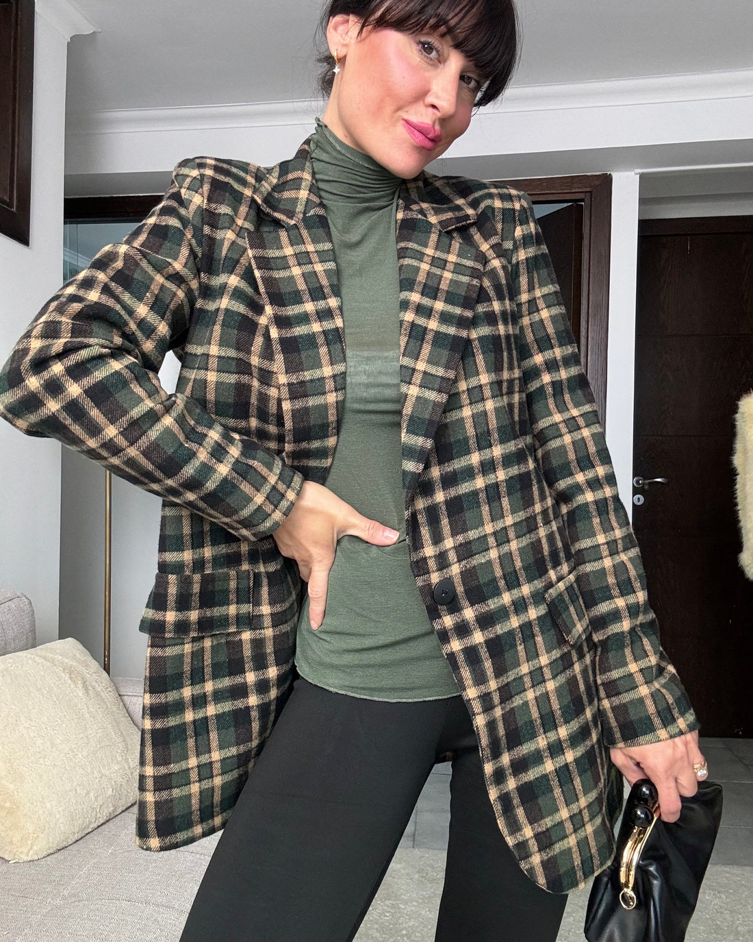 Blazer scozzese panno di lana verde