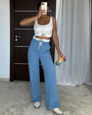 Coordinato Set Gym top e pantalone 100% cotone azzurro