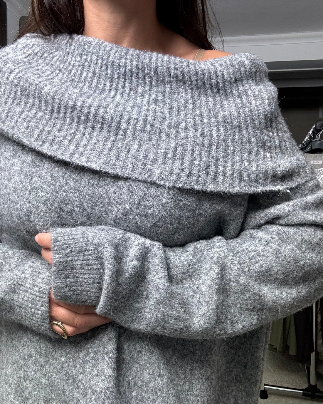 Pullover soffice scollo a barca misto lana grigio