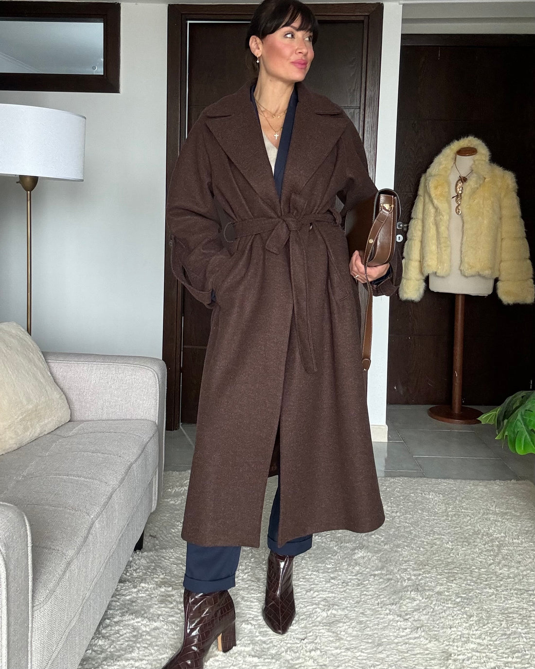 Cappotto lana rasata raglan cacao