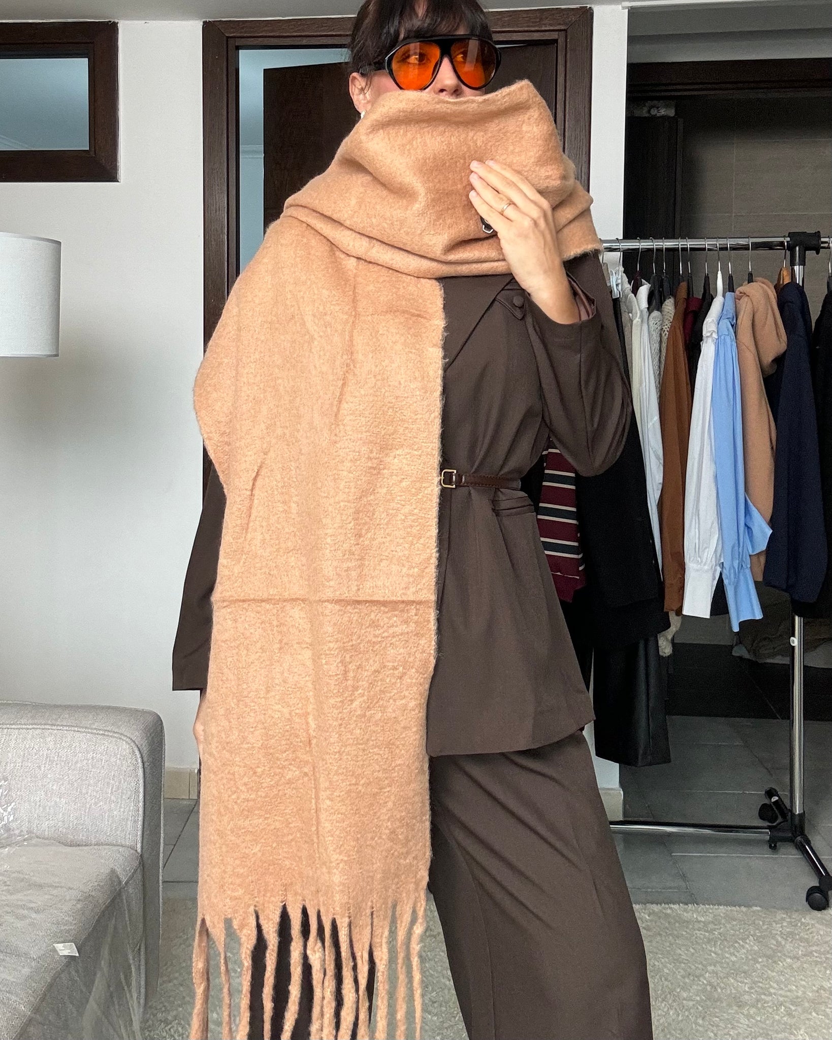Sciarpa Maxi con frange camel