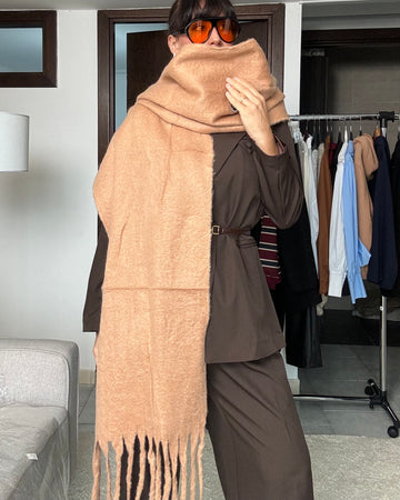 Sciarpa Maxi con frange camel