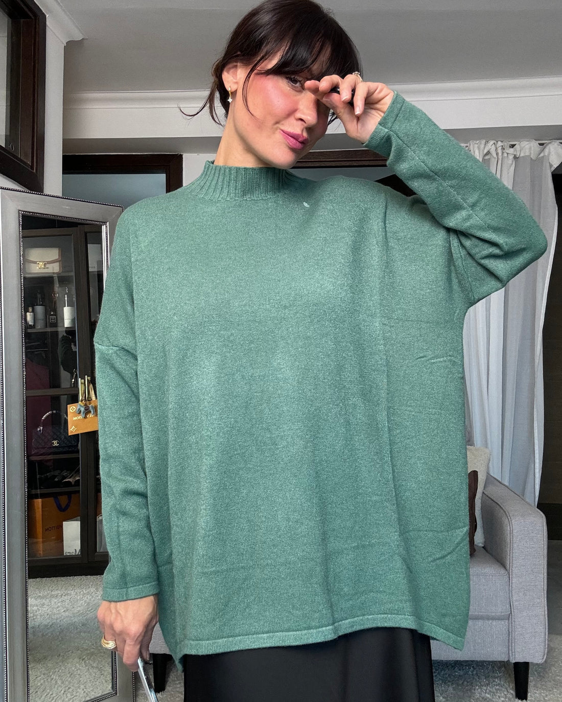Pullover lungo oversize verde