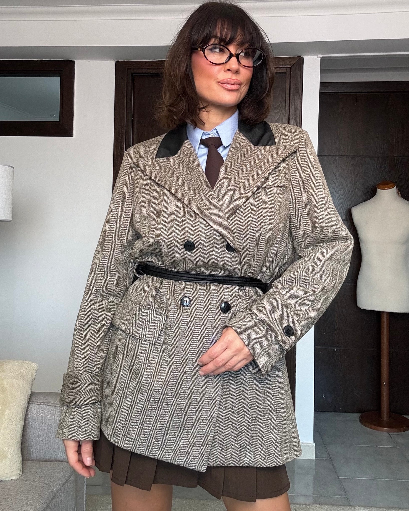 Cappottino blazer con cintura spigato