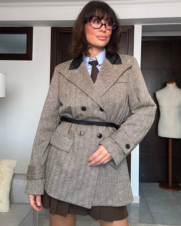 Cappottino blazer con cintura spigato