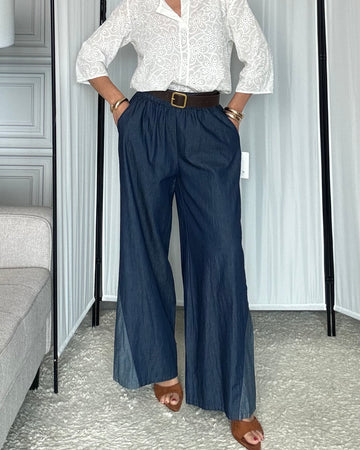 Pantalone palazzo blu jeans estivo 100% cotone