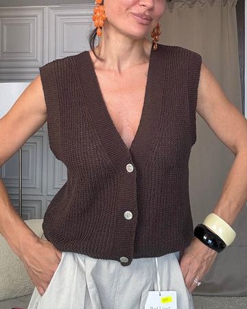 Gilet 100% filo di cotone marrone