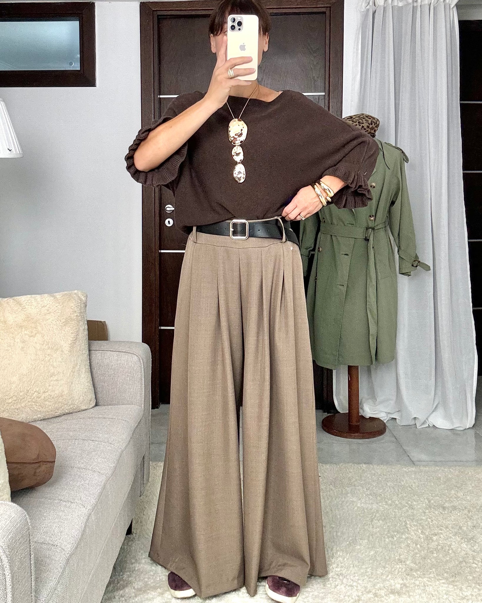 Pantalone Angel fango con cintura