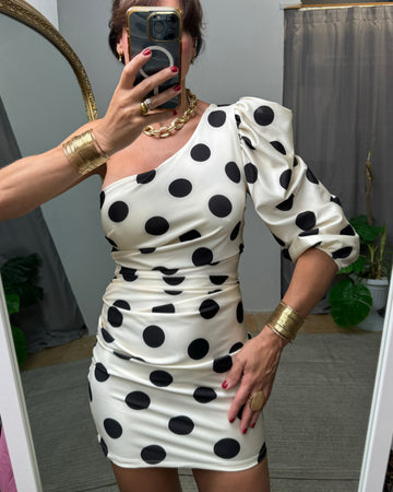 Abito mono spalla a pois top quality panna