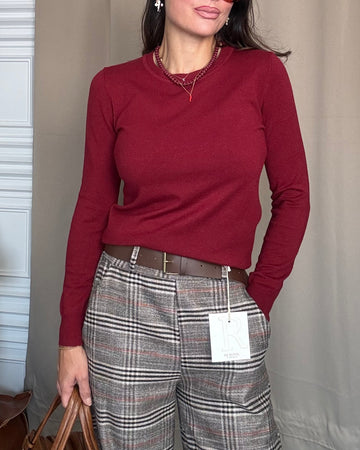 Pullover/sotto giacca caldo viscosa Borgogna collo tondo
