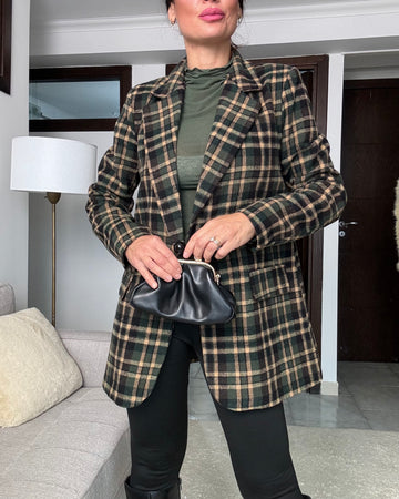 Blazer scozzese panno di lana verde