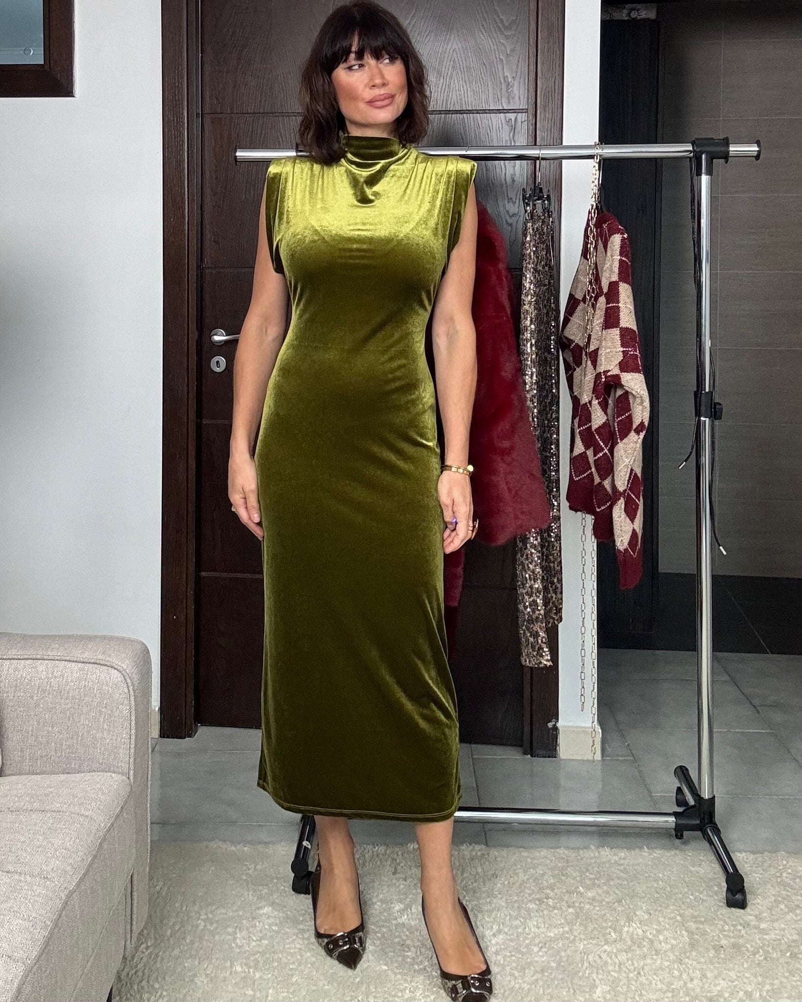 Abito velluto verde chartreuse