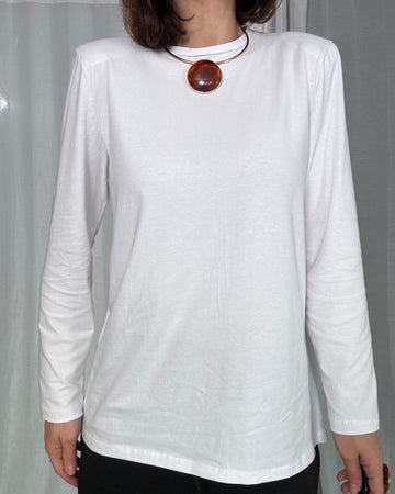 T-shirt manica lunga con spallina bianco 100% cotone