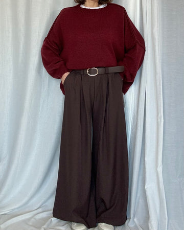 Pantalone curvy classico fit uomo sartoriale con cintura marrone