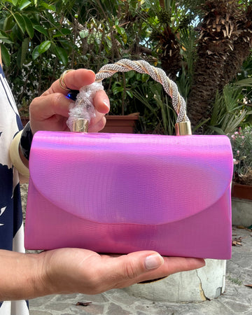 Pochette manico “ Swarovski” fucsia con tracolla interna