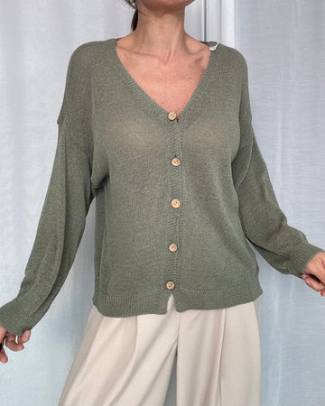 Cardigan estivo 100% lavorato in filo di cotone verde menta