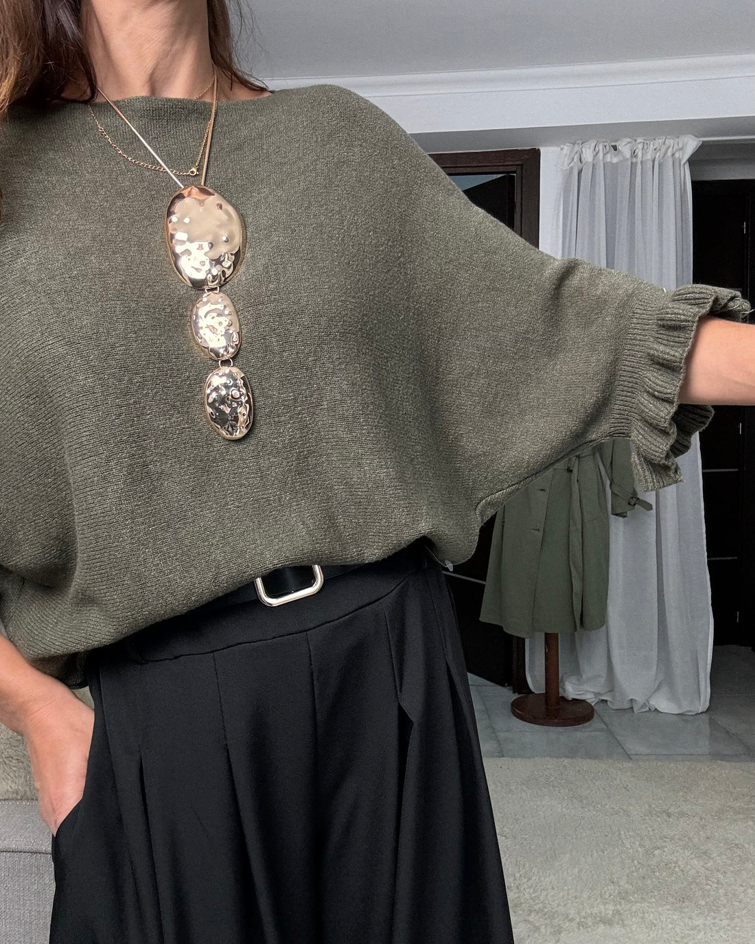 Pullover scollo a barca verde oliva