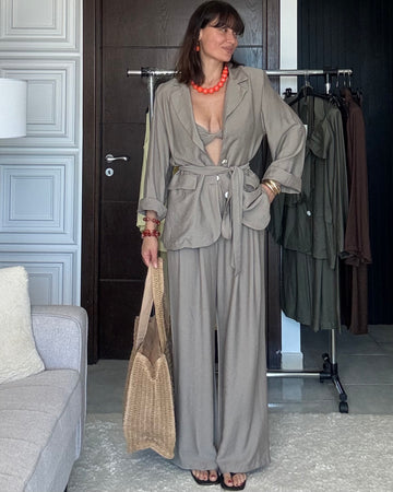 Tailleur estivo 3 pezzi Lino e viscosa fango
