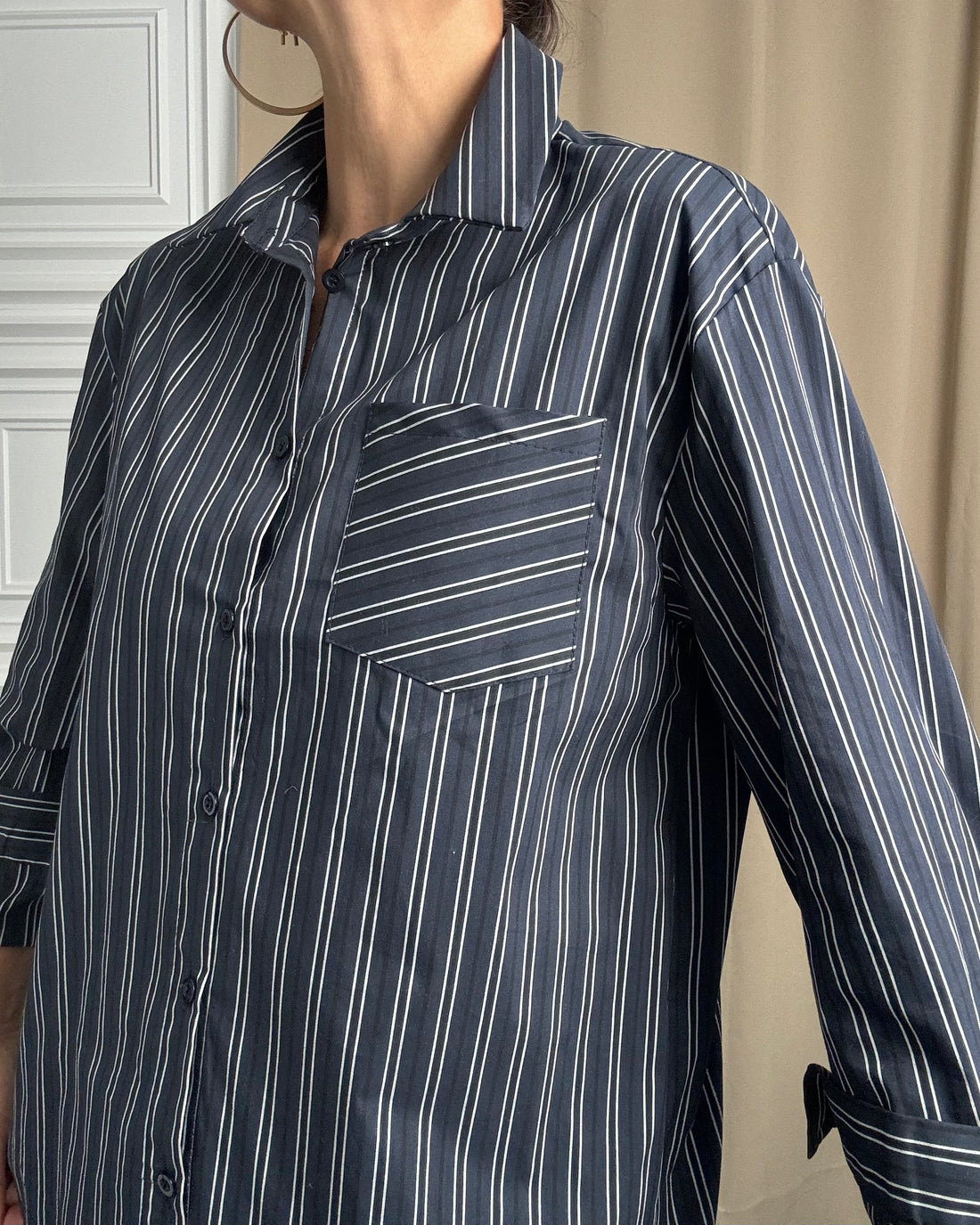 Camicia Office a righe in cotone blu