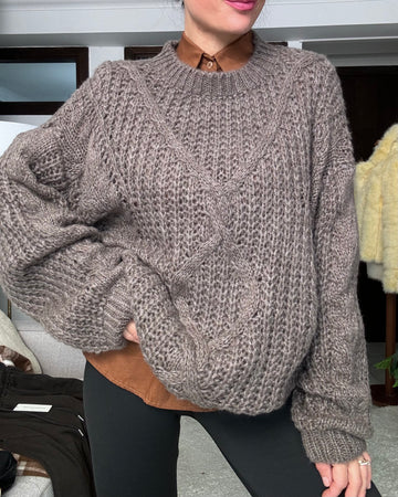 Pullover maxi in lana intrecciata Tortora