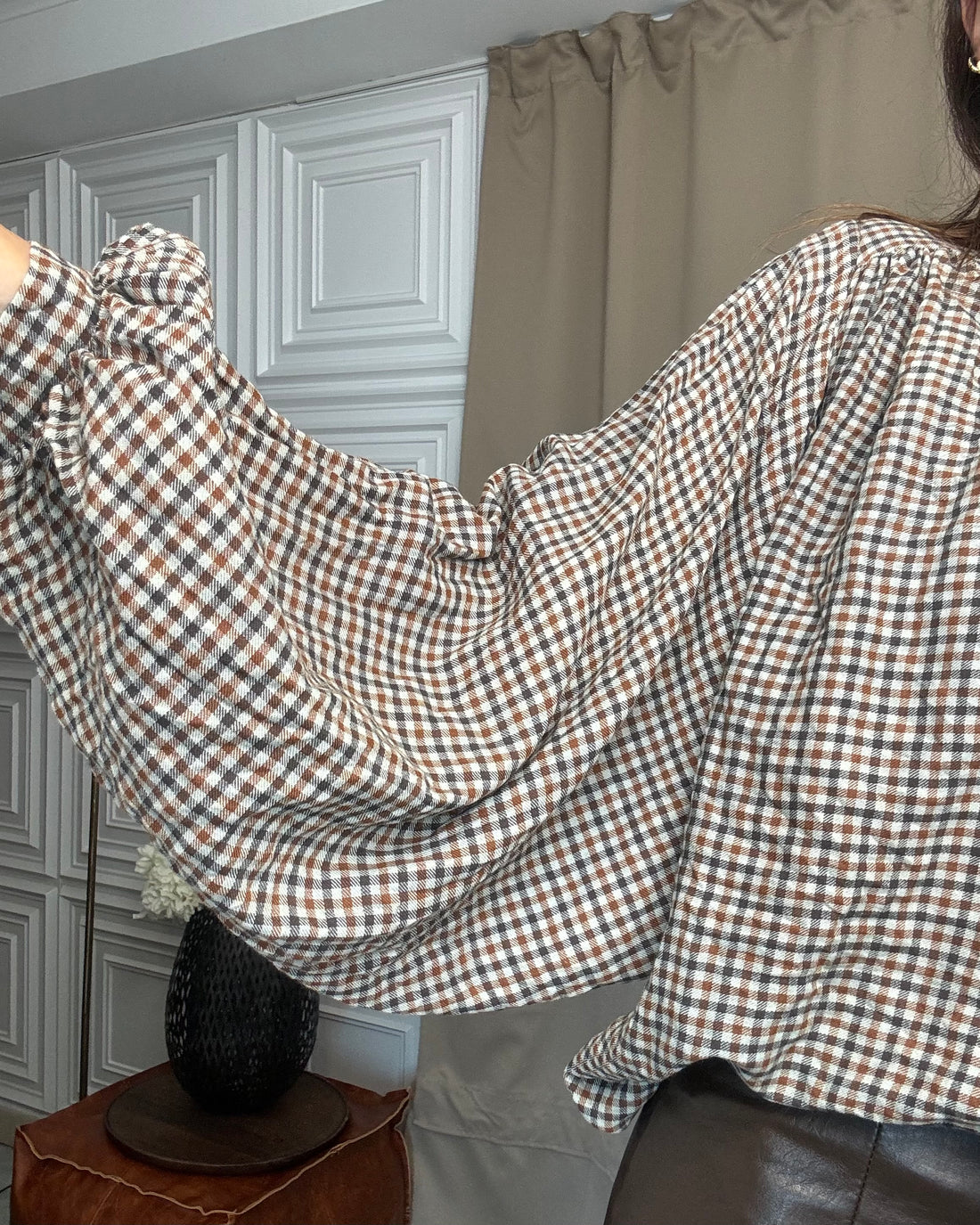 Camicia principe di Galles in flanella 100% cotone marrone