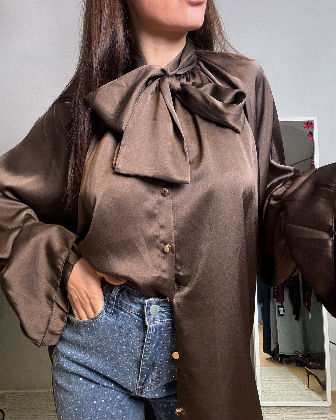 Camicia Penelope simil seta oversize Moka