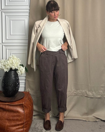 Pantalone Slouchy casual-chic 100% cotone marrone
