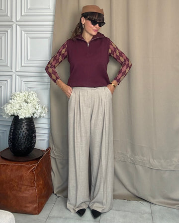 Pantalone taglio classico sartoriale in lanetta spigato burro