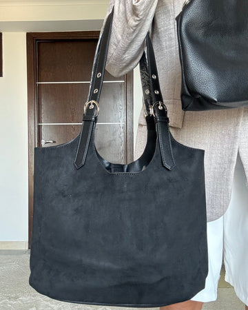 Borsa Maxi shopper con pochette interna e tracolla nera