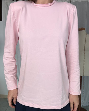 T-shirt spalline manica lunga rosa pastello 100% cotone