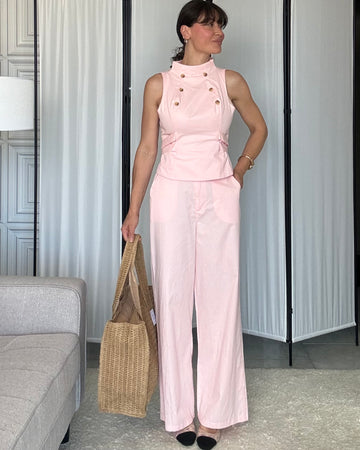 Coordinato scollo americano 100% cotone rosa pastello