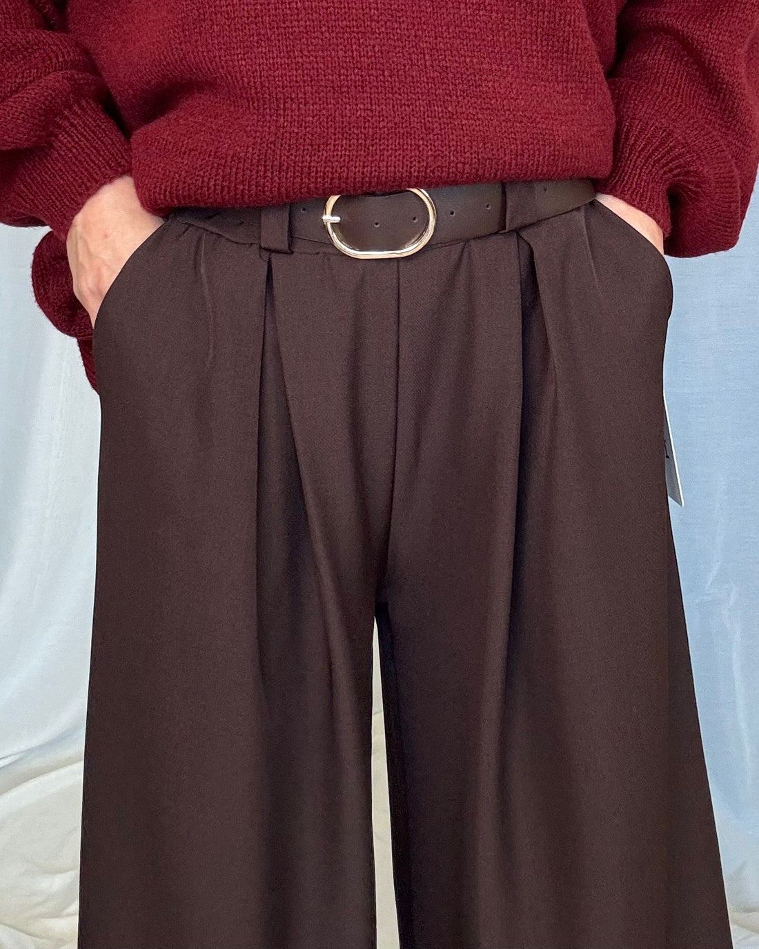 Pantalone curvy classico fit uomo sartoriale con cintura marrone