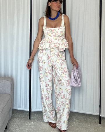 Coord set completo bustino e pantalone a fiori Made in Italy