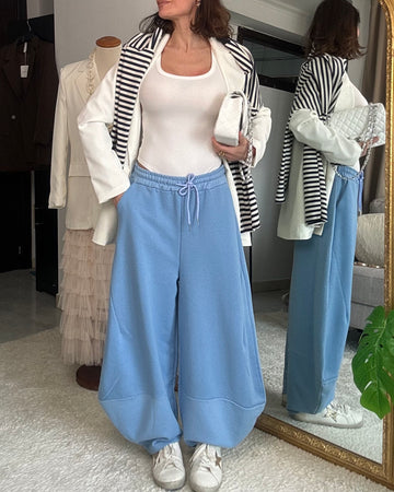Pantalone tuta cielo 100% cotone interno garzato
