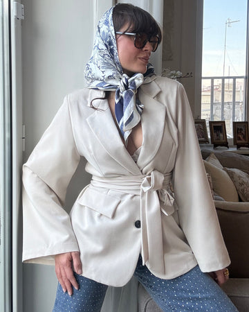 Blazer chimono con fusciacca beige chiaro