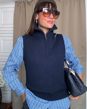 Pullover smanicato in caldo viscosa blu
