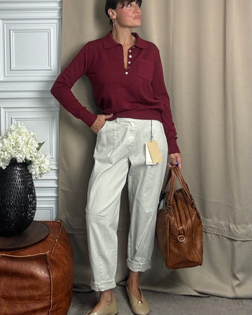 Pantalone Slouchy casual-chic 100% cotone ghiaccio