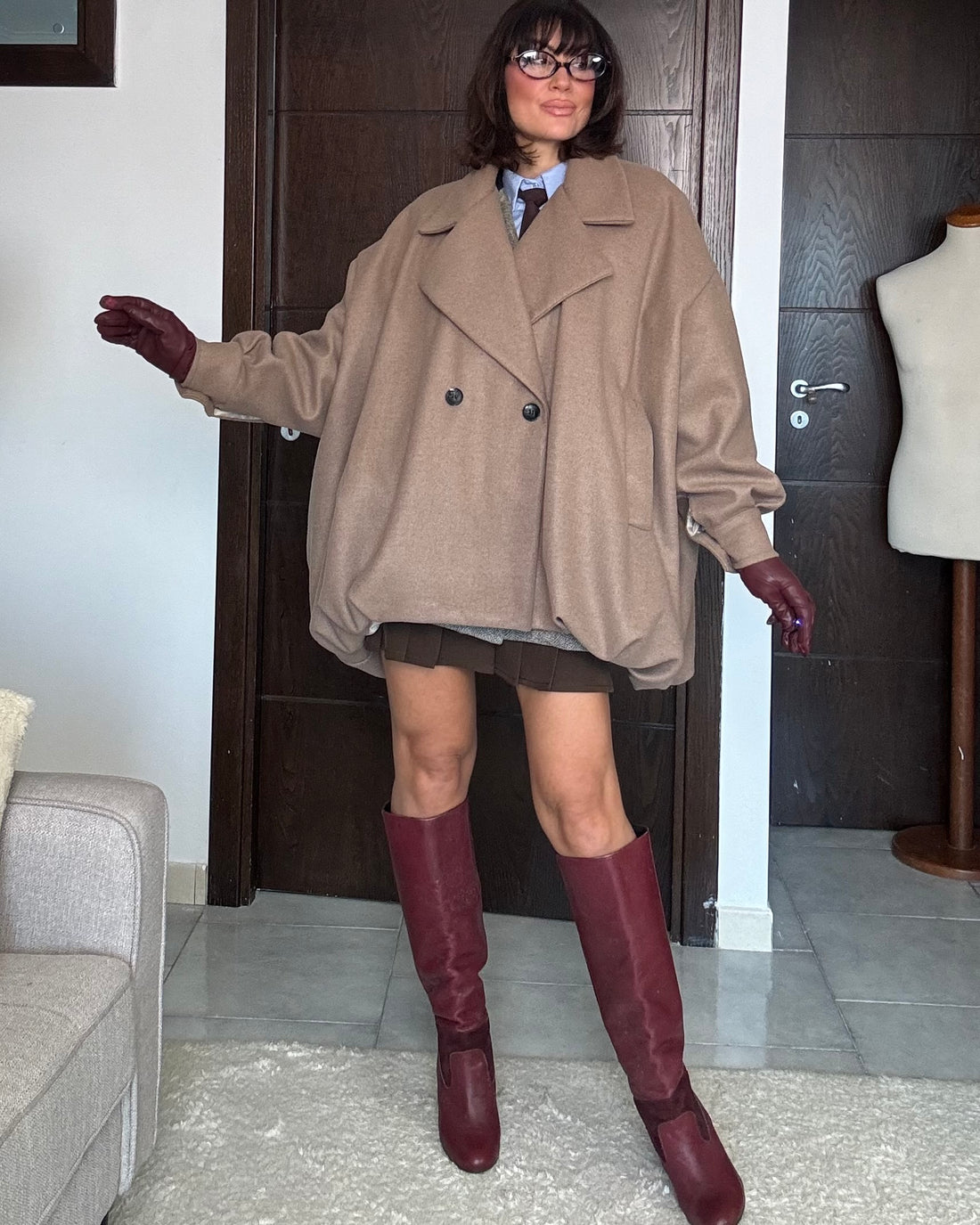 Cappotto corto ballon oversize camel