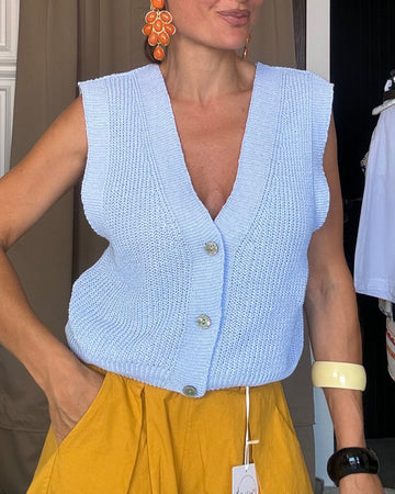 Gilet 100% in filo di cotone azzurro chiaro cielo