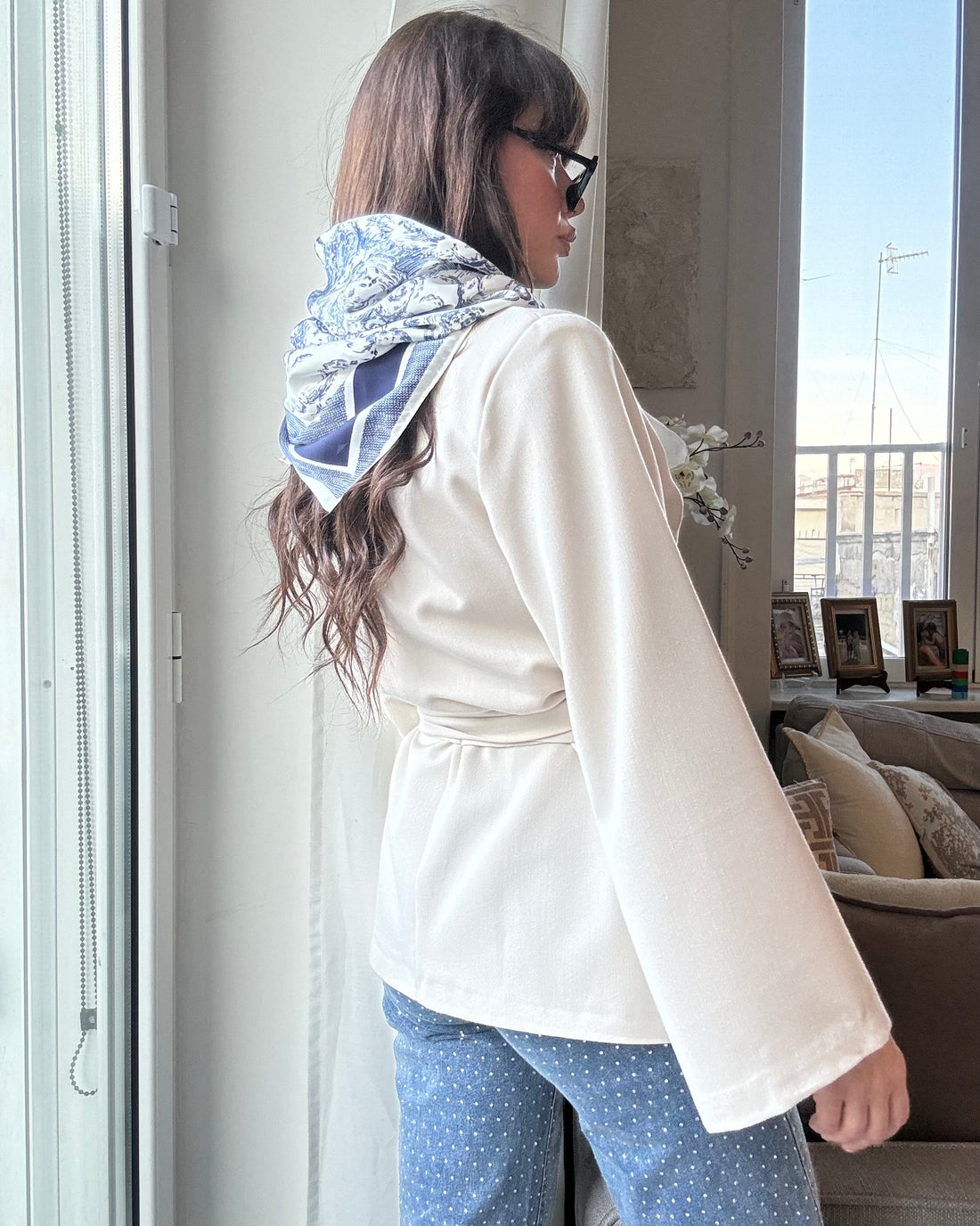 Blazer chimono con fusciacca beige chiaro