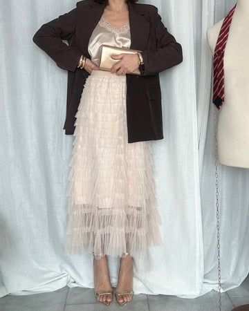 Gonna vita alta in tulle champagne
