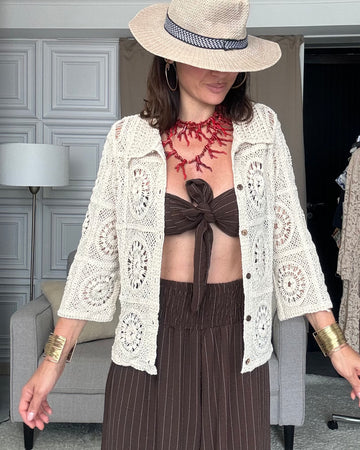 Cardigan in crochet 100% cotone écru
