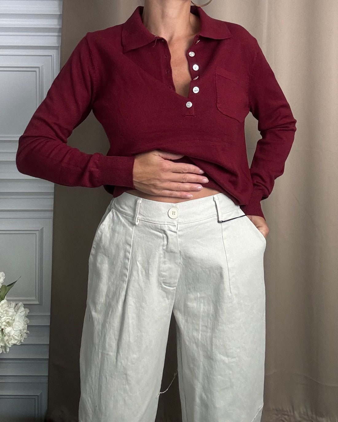 Pantalone Slouchy casual-chic 100% cotone ghiaccio