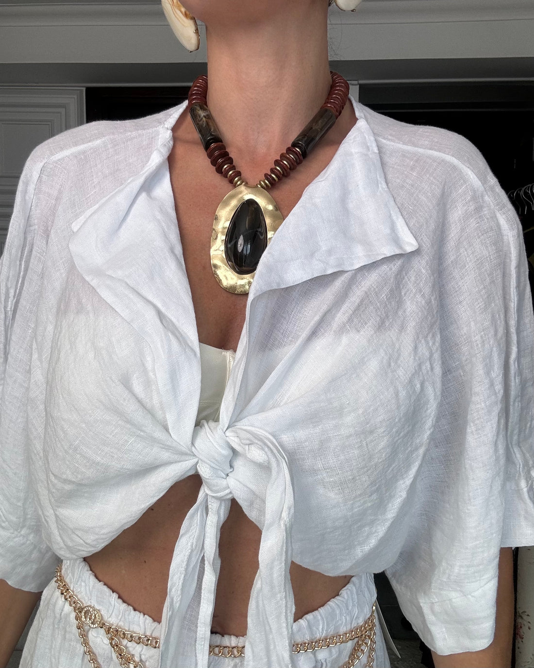 Blusa da annodare 100% Puro  Lino bianco