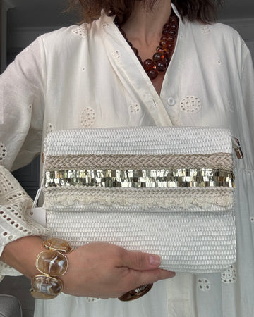 Pochette rafia bianco e oro
