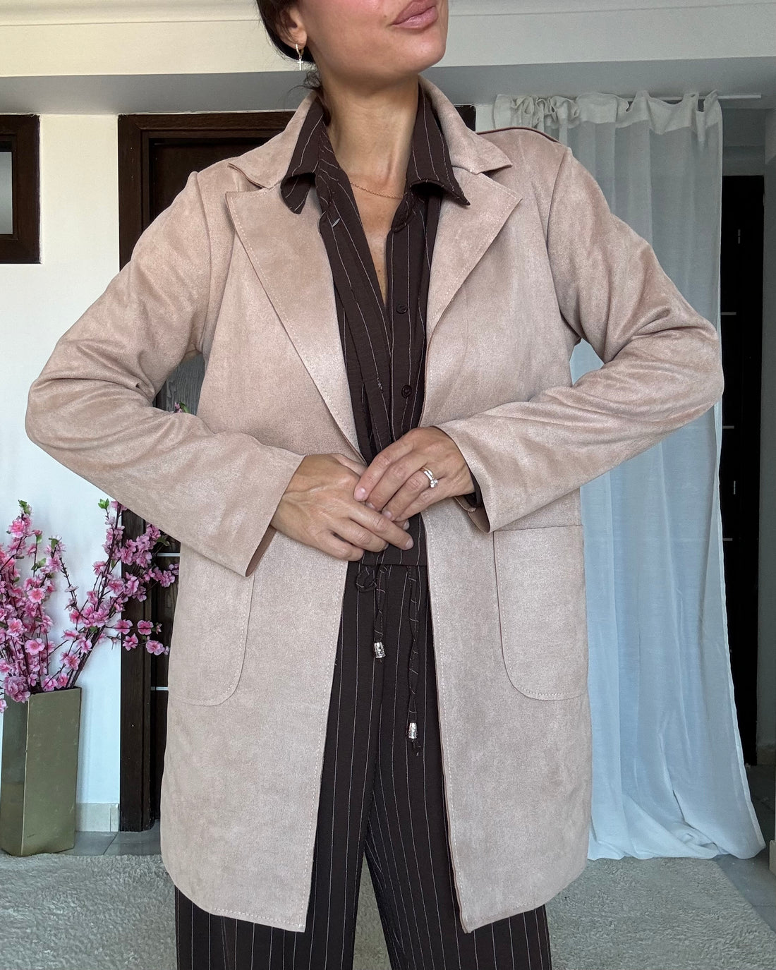 Spolverino in Suede camel chiaro